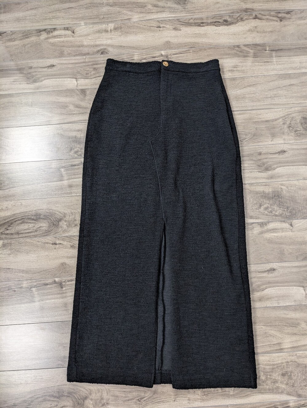 Zara Women's Skirt Boucle Long Black Front Slit Maxi Skirt Size Medium